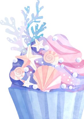 Watercolour seaside cupcake — the Mimi's Kitchen logo